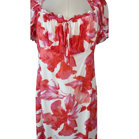NWT WAYF Large Floral Print Maxi Dress Puff Sleeves & Tie Neckline - Picture 4 of 16